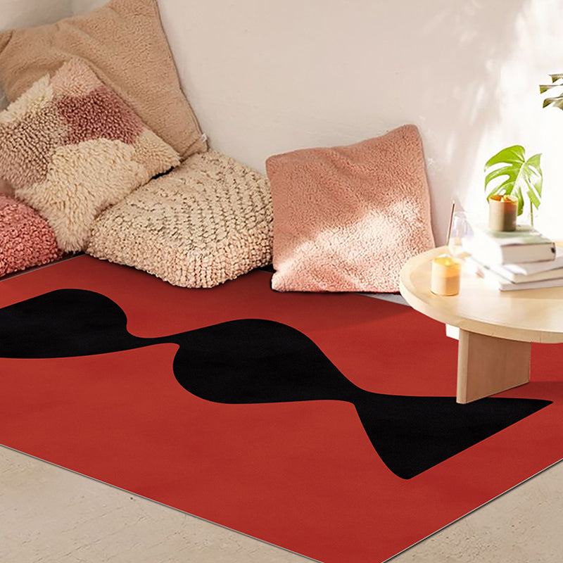 Avelena | Schwarzer und roter abstrakter Teppich Polyester Moderner Teppich Waschbar Haustierfreundlicher Teppich für das Wohnzimmer