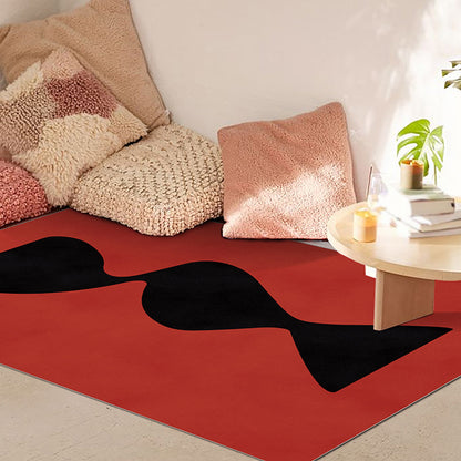 Avelena | Schwarzer und roter abstrakter Teppich Polyester Moderner Teppich Waschbar Haustierfreundlicher Teppich für das Wohnzimmer