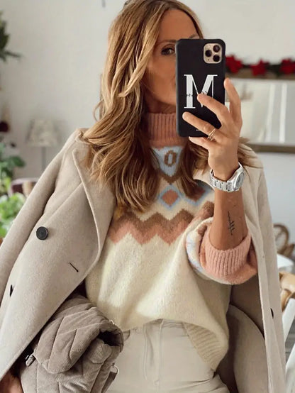 Avelena | Geo-Chic-Pullover mit Kragen, Elegant, Farbblock