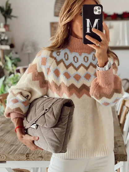 Avelena | Geo-Chic-Pullover mit Kragen, Elegant, Farbblock