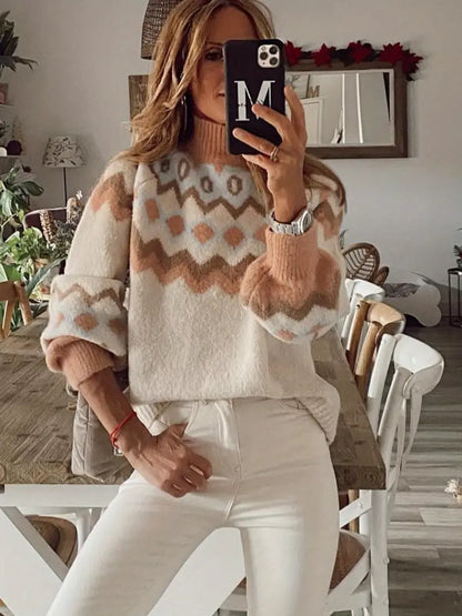 Avelena | Geo-Chic-Pullover mit Kragen, Elegant, Farbblock