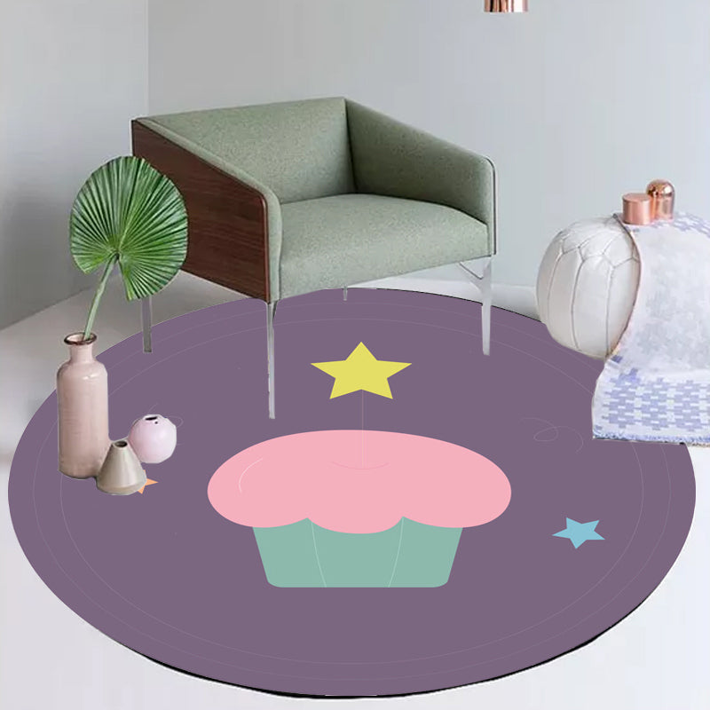 Avelena | Neuheit Kuchen Muster Teppich Braun und Lila Kinder Teppich Polyester Haustierfreundlich Waschbarer Bereich Teppich für das Kinderzimmer
