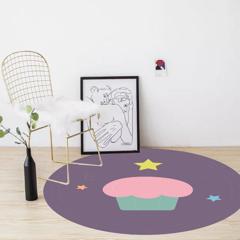 Avelena | Neuheit Kuchen Muster Teppich Braun und Lila Kinder Teppich Polyester Haustierfreundlich Waschbarer Bereich Teppich für das Kinderzimmer