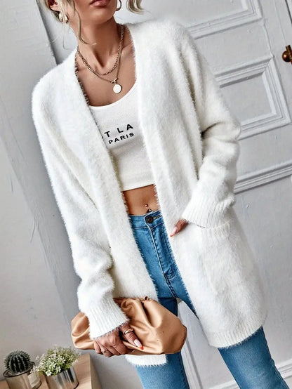 Avelena | Gestrickter Strickjacke In Unifarbe mit Funktionellen Taschen