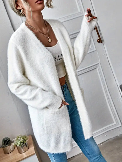 Avelena | Gestrickter Strickjacke In Unifarbe mit Funktionellen Taschen