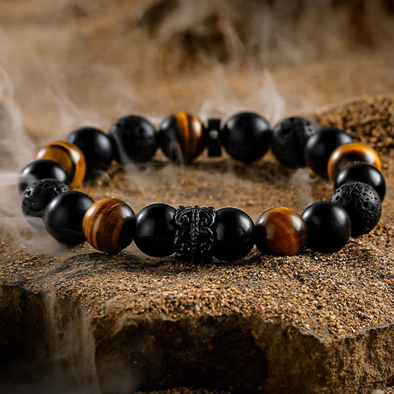 Avelena | Lord Black Warrior Natürliche Kristall Perlenarmband Kraft und Stil In Eins