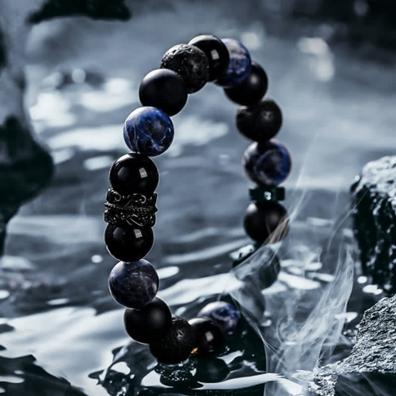 Avelena | Lord Black Warrior Natürliche Kristall Perlenarmband Kraft und Stil In Eins