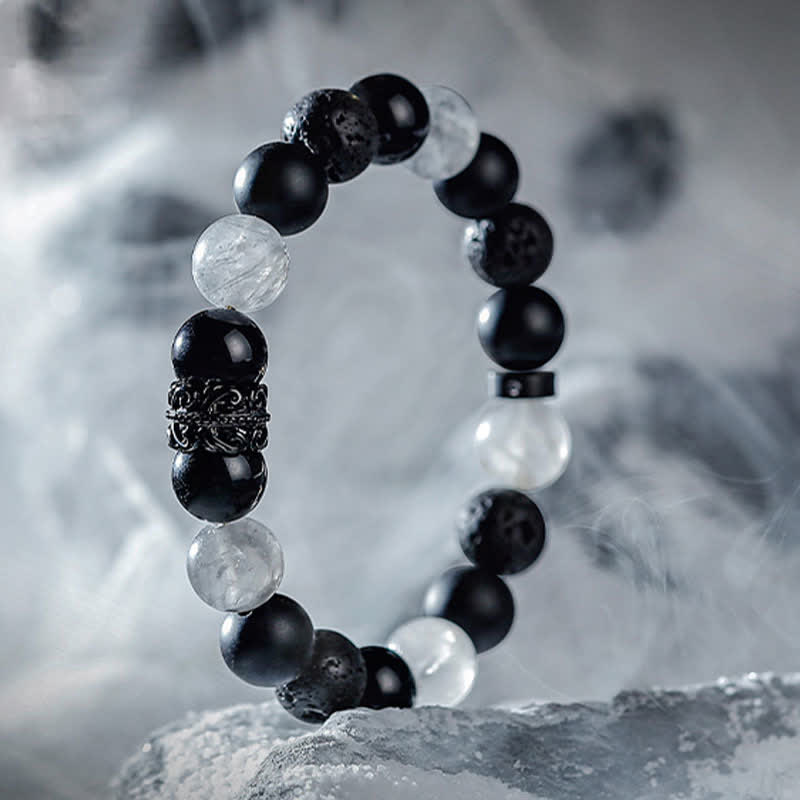 Avelena | Lord Black Warrior Natürliche Kristall Perlenarmband Kraft und Stil In Eins