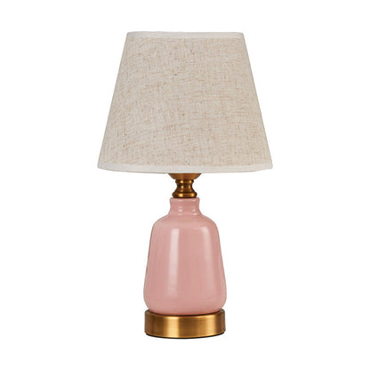 Avelena | 1 Kopf Schlafzimmer Nachttischlampe Einfacher Stil Rosa Schreibtischlampe mit Kegelförmigem Faltenstoff/Stoffschirm