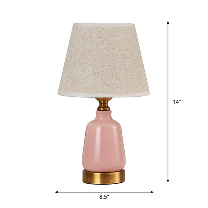 Avelena | 1 Kopf Schlafzimmer Nachttischlampe Einfacher Stil Rosa Schreibtischlampe mit Kegelförmigem Faltenstoff/Stoffschirm