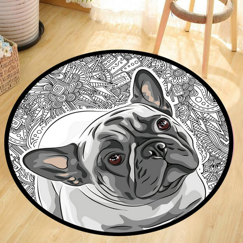 Avelena | Grau und Gelb Kinderteppich Polyester Hund und Katze Muster Teppich Haustierfreundlich Waschbar Rutschfeste Rückseite Teppich für Dekoration
