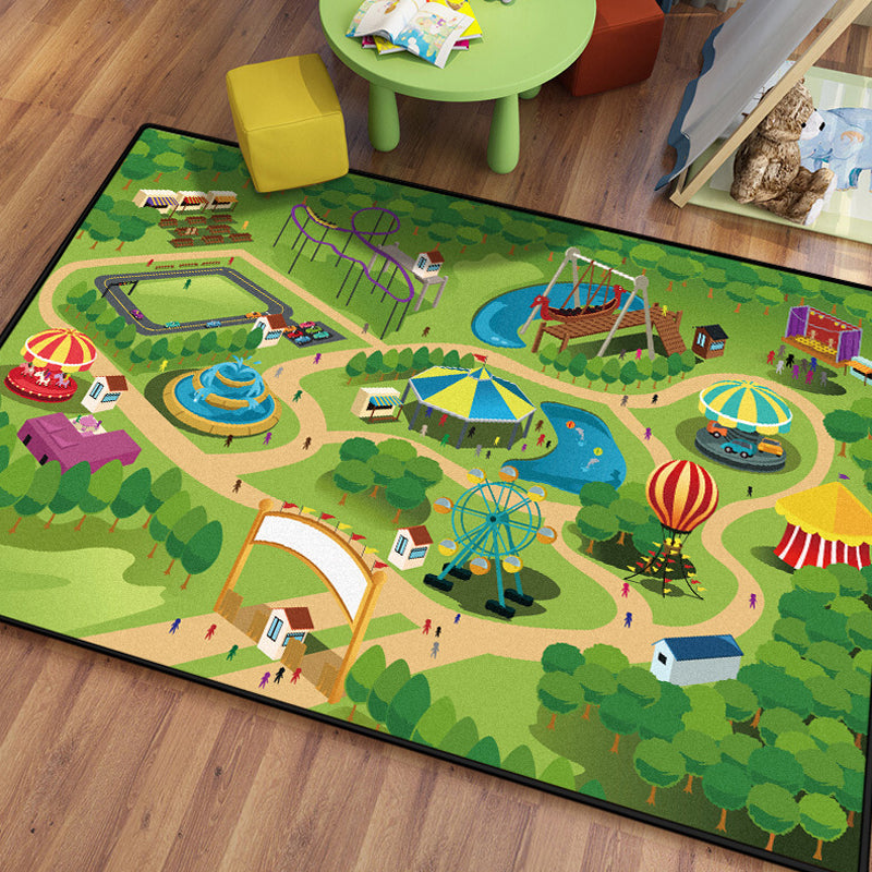 Avelena | Stylischer Hausmuster-Teppich mit Flussgrün und Blau Kinderteppich Polyester Haustierfreundlicher waschbarer Teppich für das Kinderzimmer