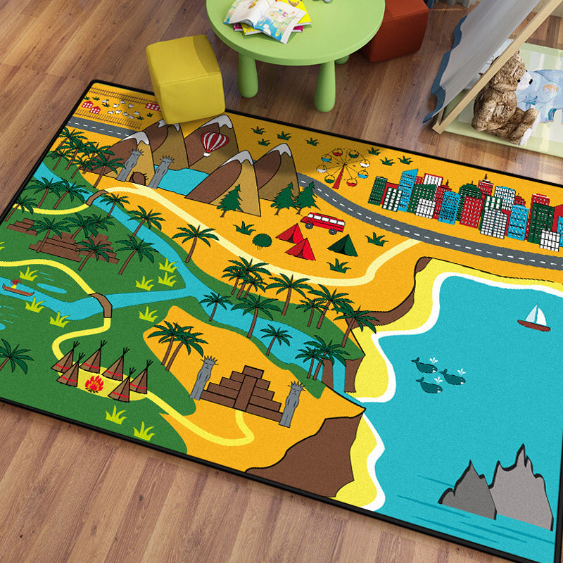 Avelena | Stylischer Hausmuster-Teppich mit Flussgrün und Blau Kinderteppich Polyester Haustierfreundlicher waschbarer Teppich für das Kinderzimmer