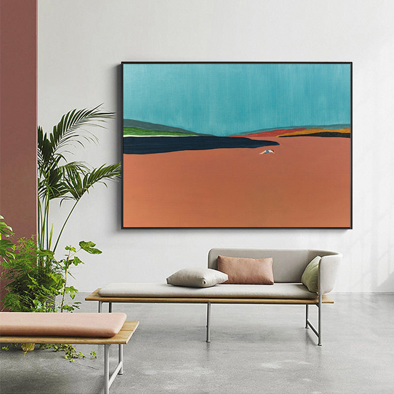 Avelena | Zeitgenössische Flatlands-Szene Leinwand In Orange Texturiert Wandkunst Dekor für Das Badezimmer