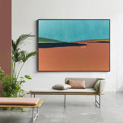 Avelena | Zeitgenössische Flatlands-Szene Leinwand In Orange Texturiert Wandkunst Dekor für Das Badezimmer