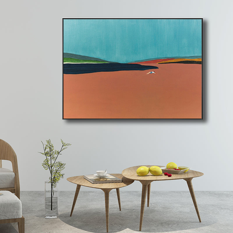 Avelena | Zeitgenössische Flatlands-Szene Leinwand In Orange Texturiert Wandkunst Dekor für Das Badezimmer