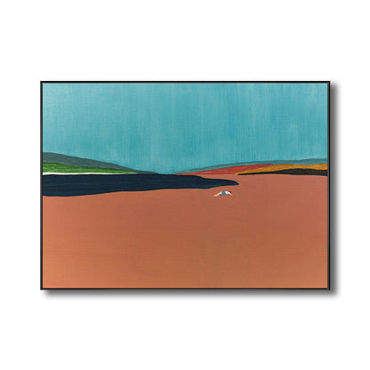 Avelena | Zeitgenössische Flatlands-Szene Leinwand In Orange Texturiert Wandkunst Dekor für Das Badezimmer