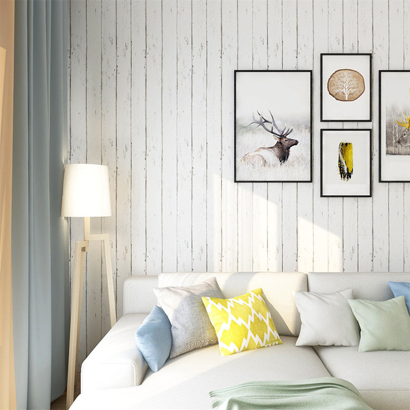 Avelena | Klebende Weiße Holz-Tapete Landhausstil Pvc Wanddekoration für Wohninterieur