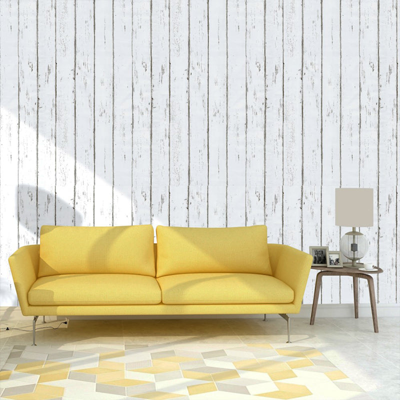 Avelena | Klebende Weiße Holz-Tapete Landhausstil Pvc Wanddekoration für Wohninterieur