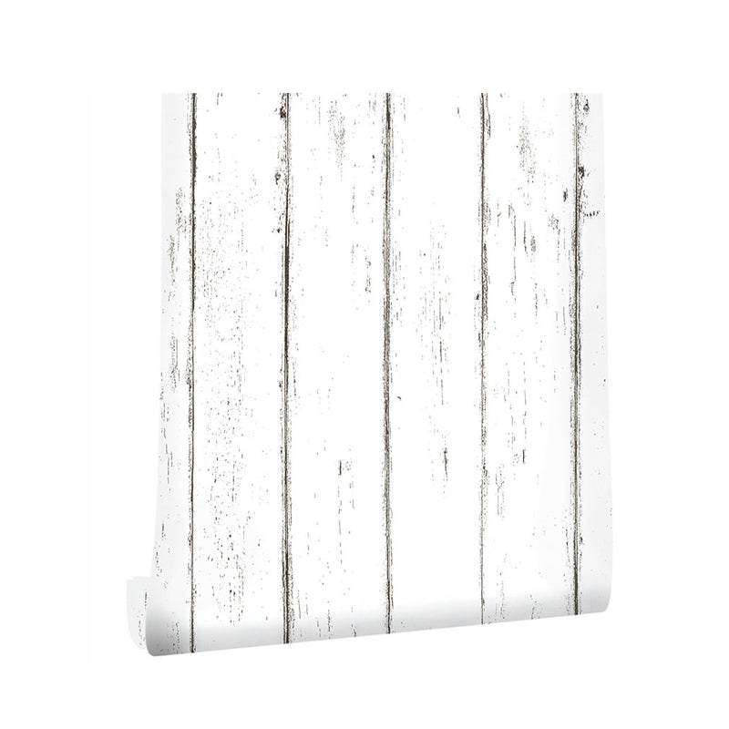 Avelena | Klebende Weiße Holz-Tapete Landhausstil Pvc Wanddekoration für Wohninterieur