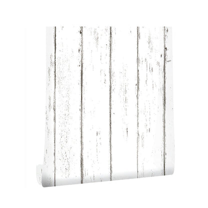 Avelena | Klebende Weiße Holz-Tapete Landhausstil Pvc Wanddekoration für Wohninterieur