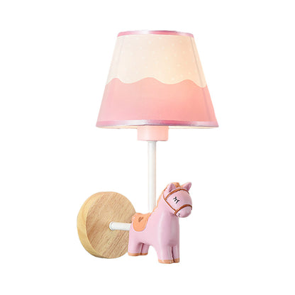 Avelena | Zeitgenössische Wandleuchte mit Konischer Shade Einzelne Licht Holz Wandlampe mit Tier für Teenager