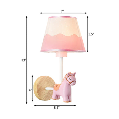 Avelena | Zeitgenössische Wandleuchte mit Konischer Shade Einzelne Licht Holz Wandlampe mit Tier für Teenager