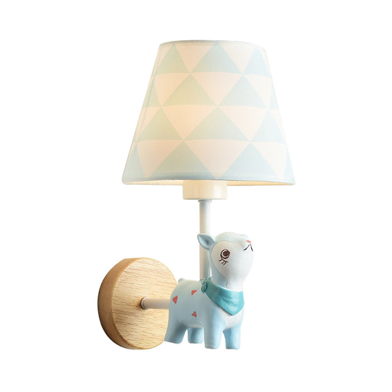 Avelena | Zeitgenössische Wandleuchte mit Konischer Shade Einzelne Licht Holz Wandlampe mit Tier für Teenager