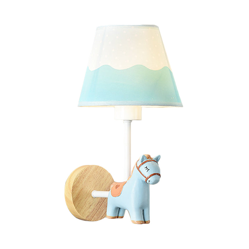 Avelena | Zeitgenössische Wandleuchte mit Konischer Shade Einzelne Licht Holz Wandlampe mit Tier für Teenager