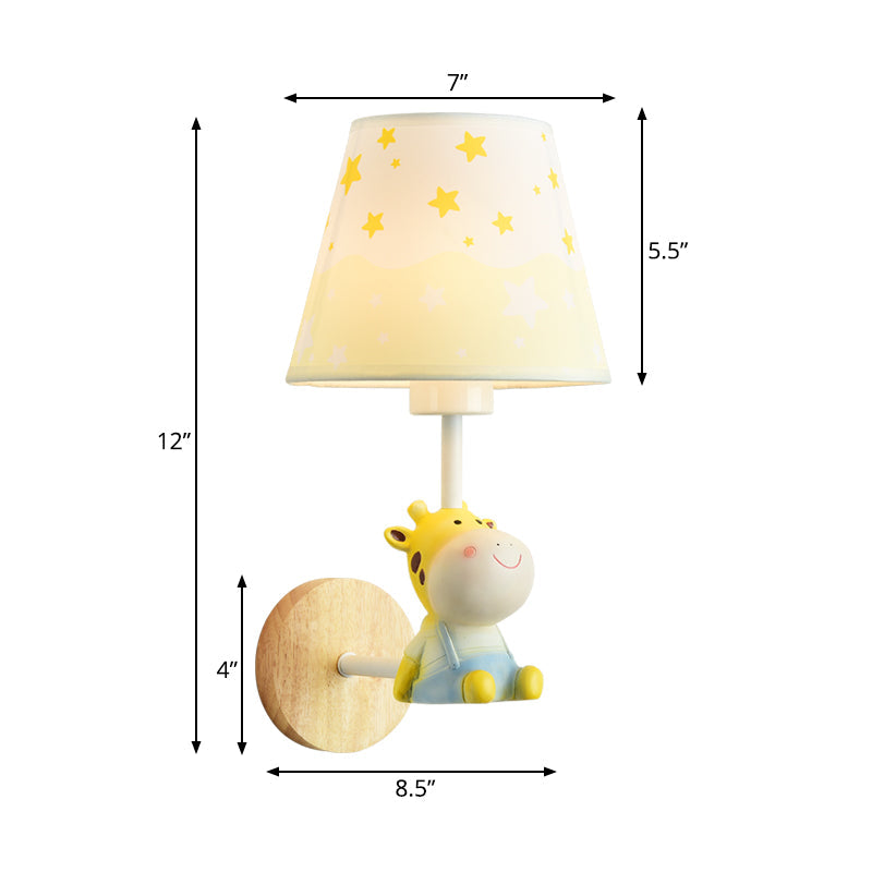 Avelena | Zeitgenössische Wandleuchte mit Konischer Shade Einzelne Licht Holz Wandlampe mit Tier für Teenager