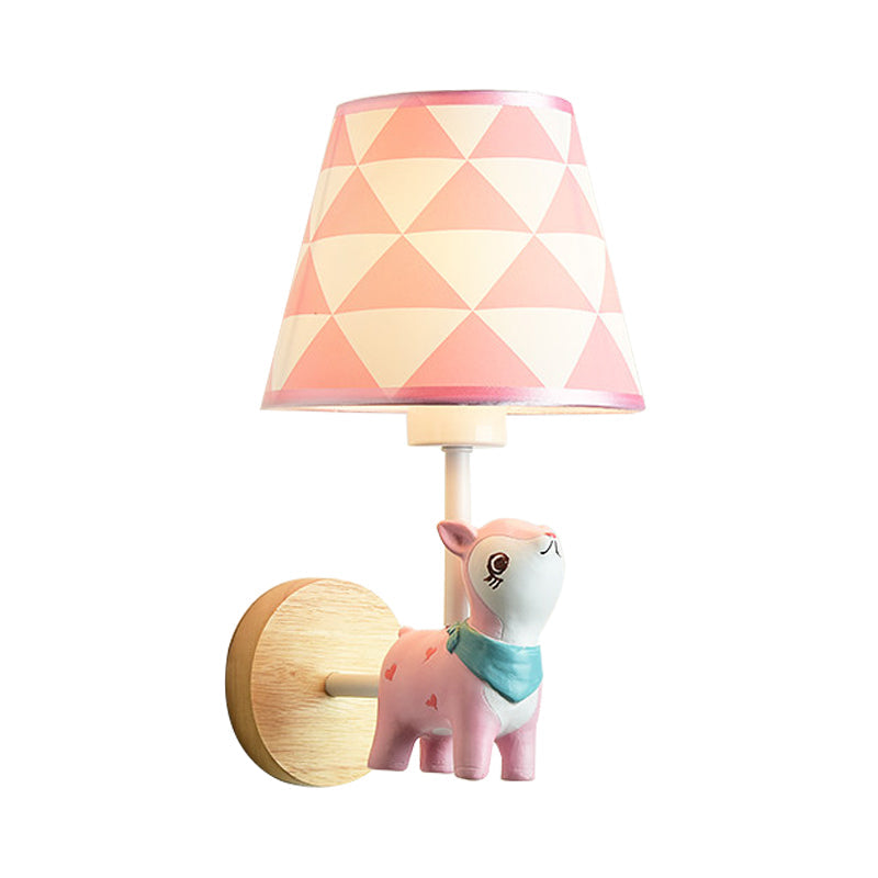 Avelena | Zeitgenössische Wandleuchte mit Konischer Shade Einzelne Licht Holz Wandlampe mit Tier für Teenager