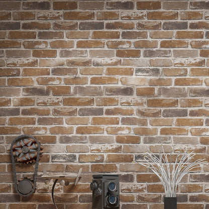 Avelena | Cottage Backstein Tapete Rolle Pvc Wasserdicht Hellfarbe Wandkunst für Wohnzimmer
