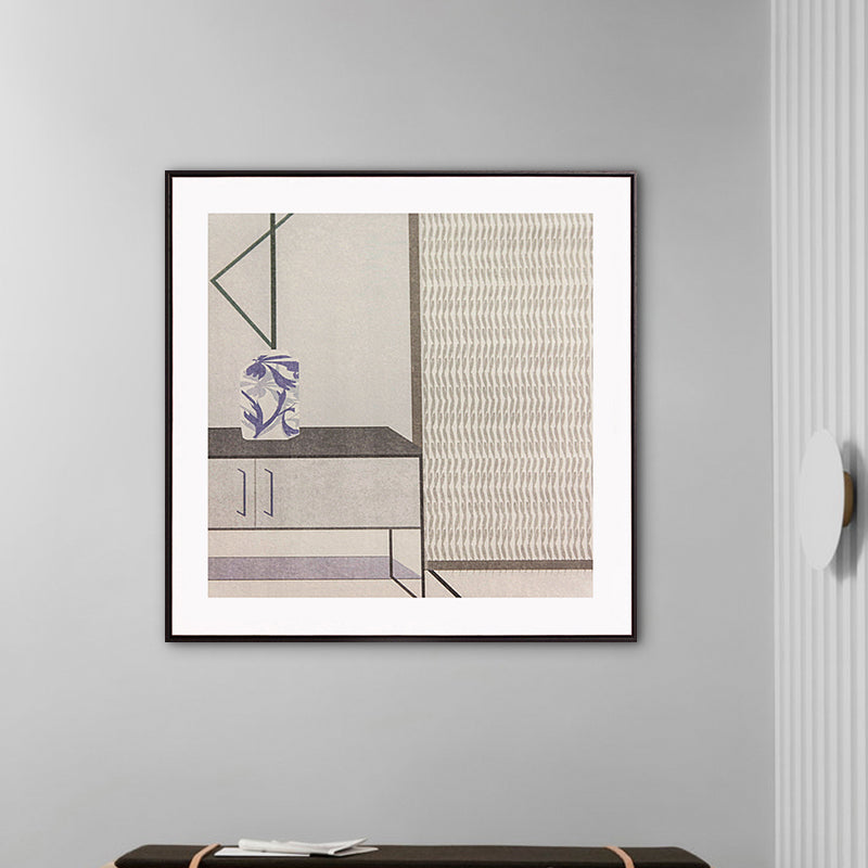 Avelena | Grau Cabinet Wrapped Canvas Textured Skandinavisch Stylisch Esszimmer Wandkunst Dekor