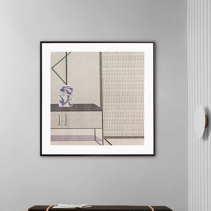 Avelena | Grau Cabinet Wrapped Canvas Textured Skandinavisch Stylisch Esszimmer Wandkunst Dekor
