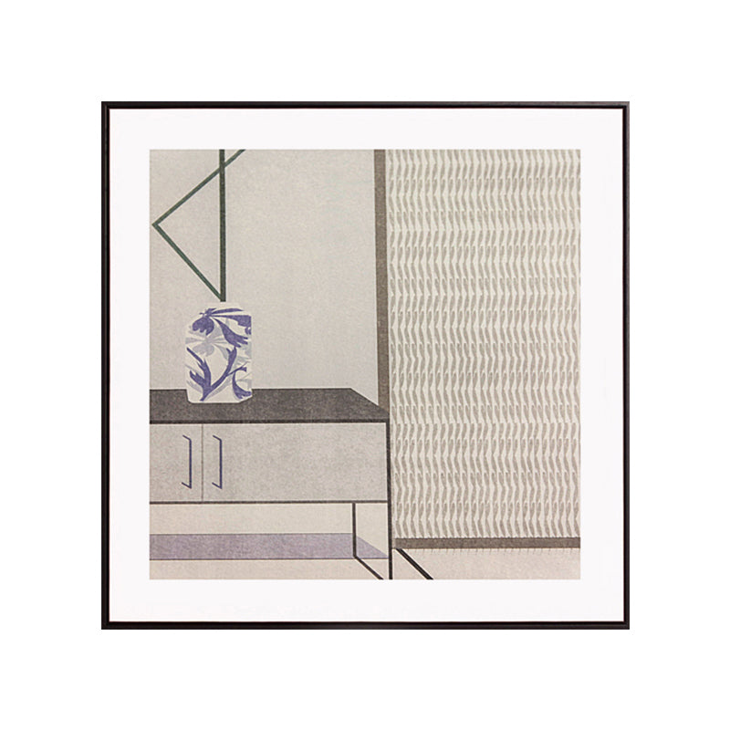 Avelena | Grau Cabinet Wrapped Canvas Textured Skandinavisch Stylisch Esszimmer Wandkunst Dekor