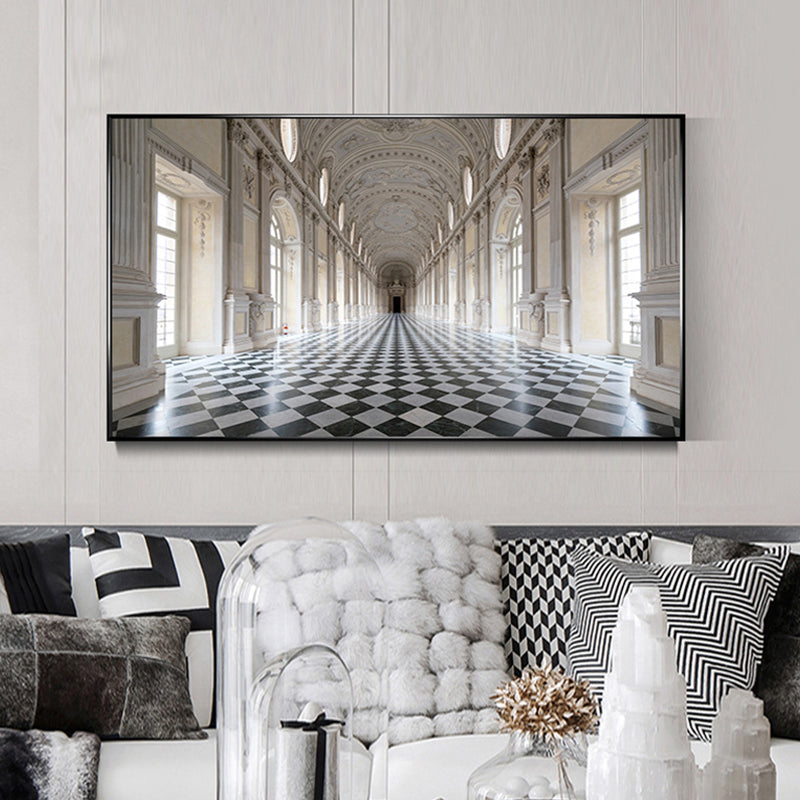 Avelena | Grand Hall Gebäude Ansicht Malerei Braun Zeitgenössische Wandkunst Druck für Esszimmer
