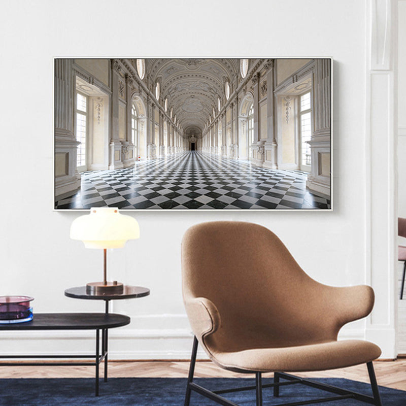 Avelena | Grand Hall Gebäude Ansicht Malerei Braun Zeitgenössische Wandkunst Druck für Esszimmer