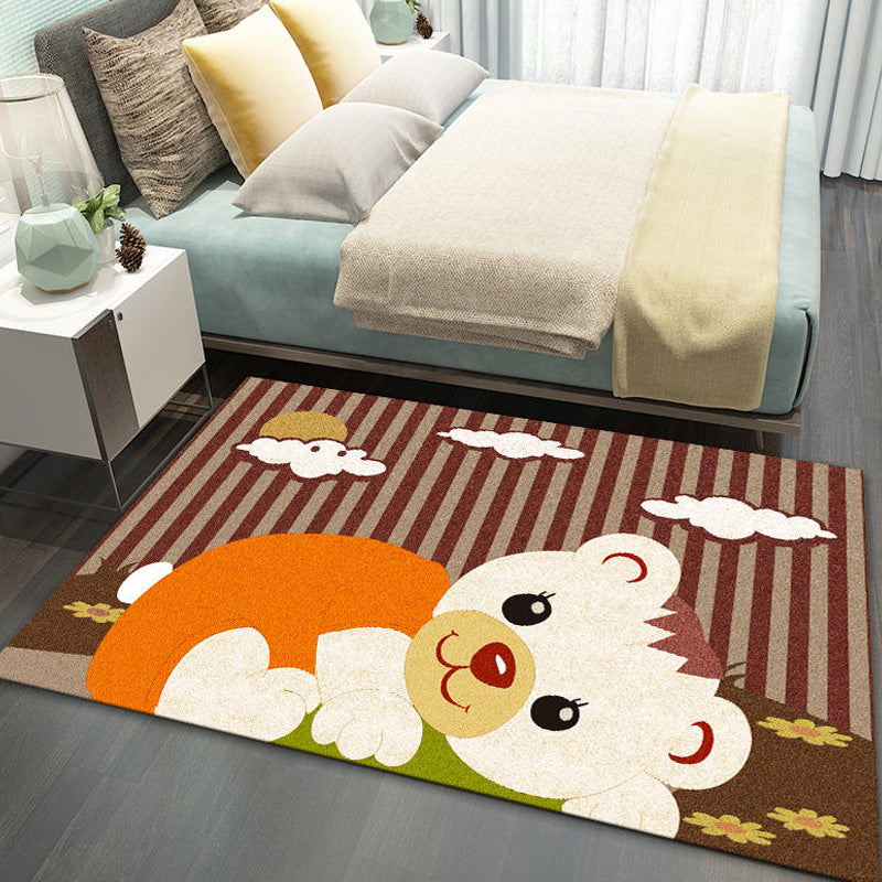 Avelena | Stylischer Multicolor Kinderteppich Polyester Tier- und Streifenmuster Teppich Waschbar Haustierfreundlicher Rutschfester Teppich für das Kinderzimmer