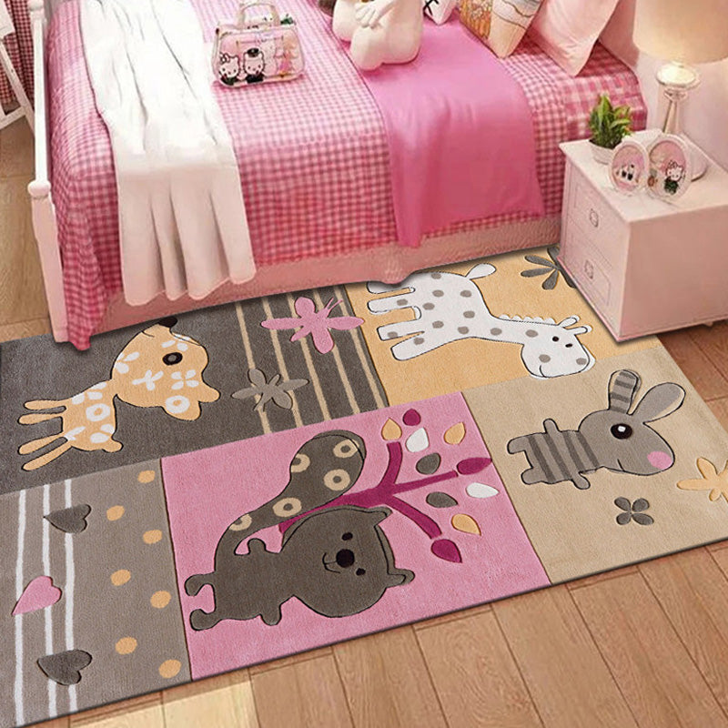 Avelena | Stylischer Multicolor Kinderteppich Polyester Tier- und Streifenmuster Teppich Waschbar Haustierfreundlicher Rutschfester Teppich für das Kinderzimmer