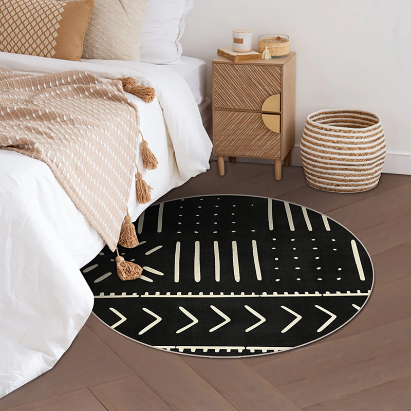 Avelena | Modernist geometrisches Musterteppich mit Streifen Schwarz und Gelb Polyester Teppich rutschfeste Rückseite waschbar haustierfreundlicher Teppich für Schlafzimmer