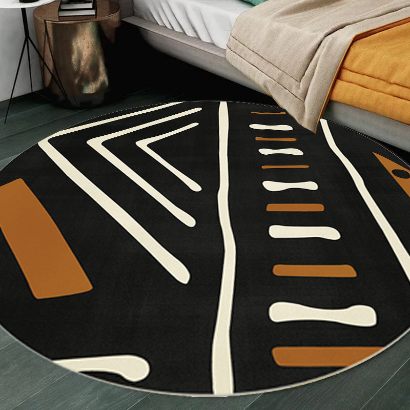 Avelena | Modernist geometrisches Musterteppich mit Streifen Schwarz und Gelb Polyester Teppich rutschfeste Rückseite waschbar haustierfreundlicher Teppich für Schlafzimmer