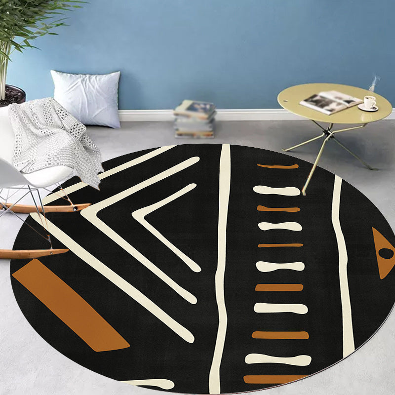 Avelena | Modernist geometrisches Musterteppich mit Streifen Schwarz und Gelb Polyester Teppich rutschfeste Rückseite waschbar haustierfreundlicher Teppich für Schlafzimmer