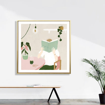 Avelena | Illustration Junge Lesen Buch Kunstdruck Grünes Nordisches Stil Wanddekoration für Schlafzimmer
