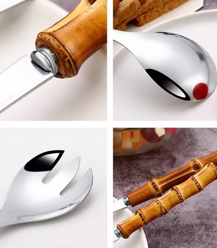 Avelena | Bambusgriff Salatservierbesteck Küchenzubehör