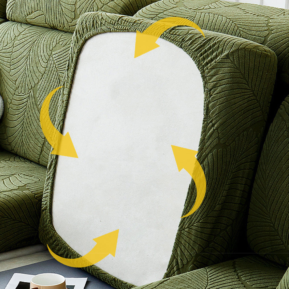 Avelena | Modernes Blatt Jacquard Wasserdicht Anti-Kratzer Stretch Vollüberzug Sofaüberzug