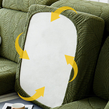 Avelena | Modernes Blatt Jacquard Wasserdicht Anti-Kratzer Stretch Vollüberzug Sofaüberzug