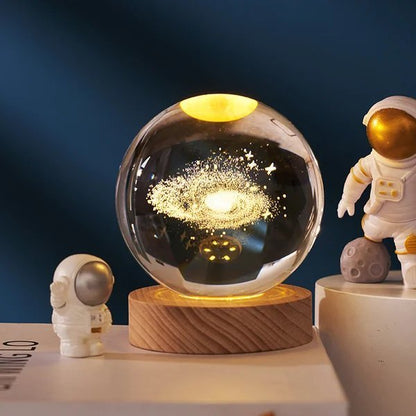 Avelena | 3D Kristallkugel Sonnensystem | Lasergravur | Optional mit LED-Lichtbasis & Geschenkbox