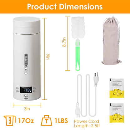 Avelena | 17Oz Edelstahl Reise Elektro Wasserkocher mit 4 Temperaturvoreinstellungen