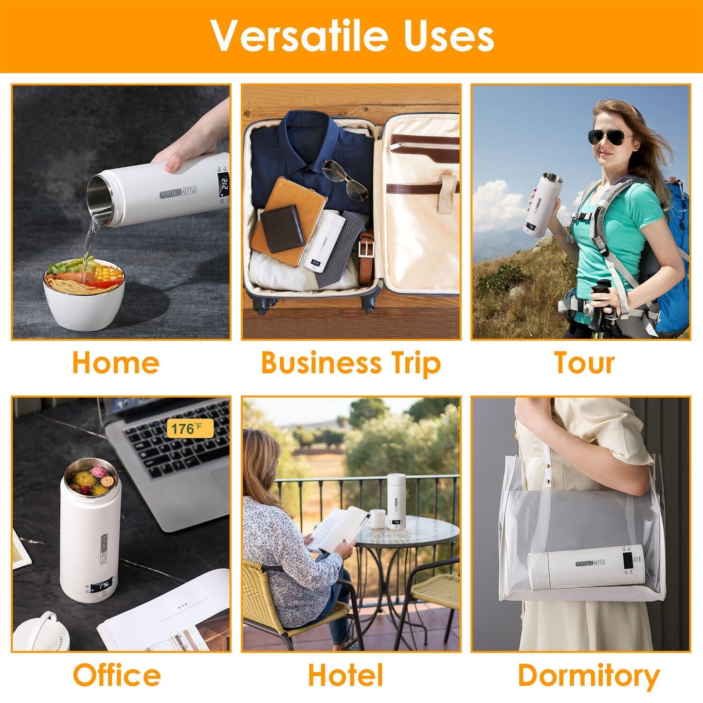 Avelena | 17Oz Edelstahl Reise Elektro Wasserkocher mit 4 Temperaturvoreinstellungen