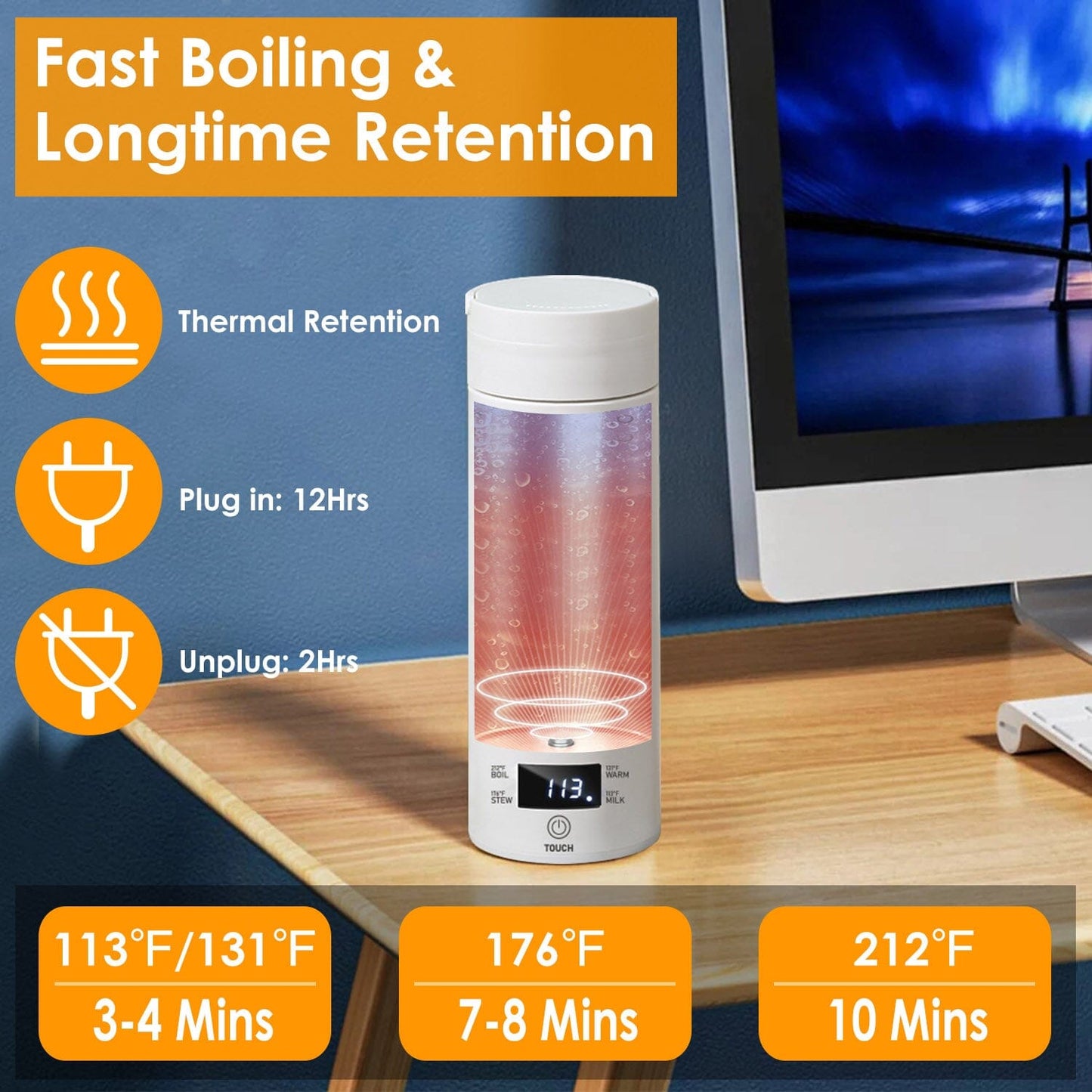 Avelena | 17Oz Edelstahl Reise Elektro Wasserkocher mit 4 Temperaturvoreinstellungen